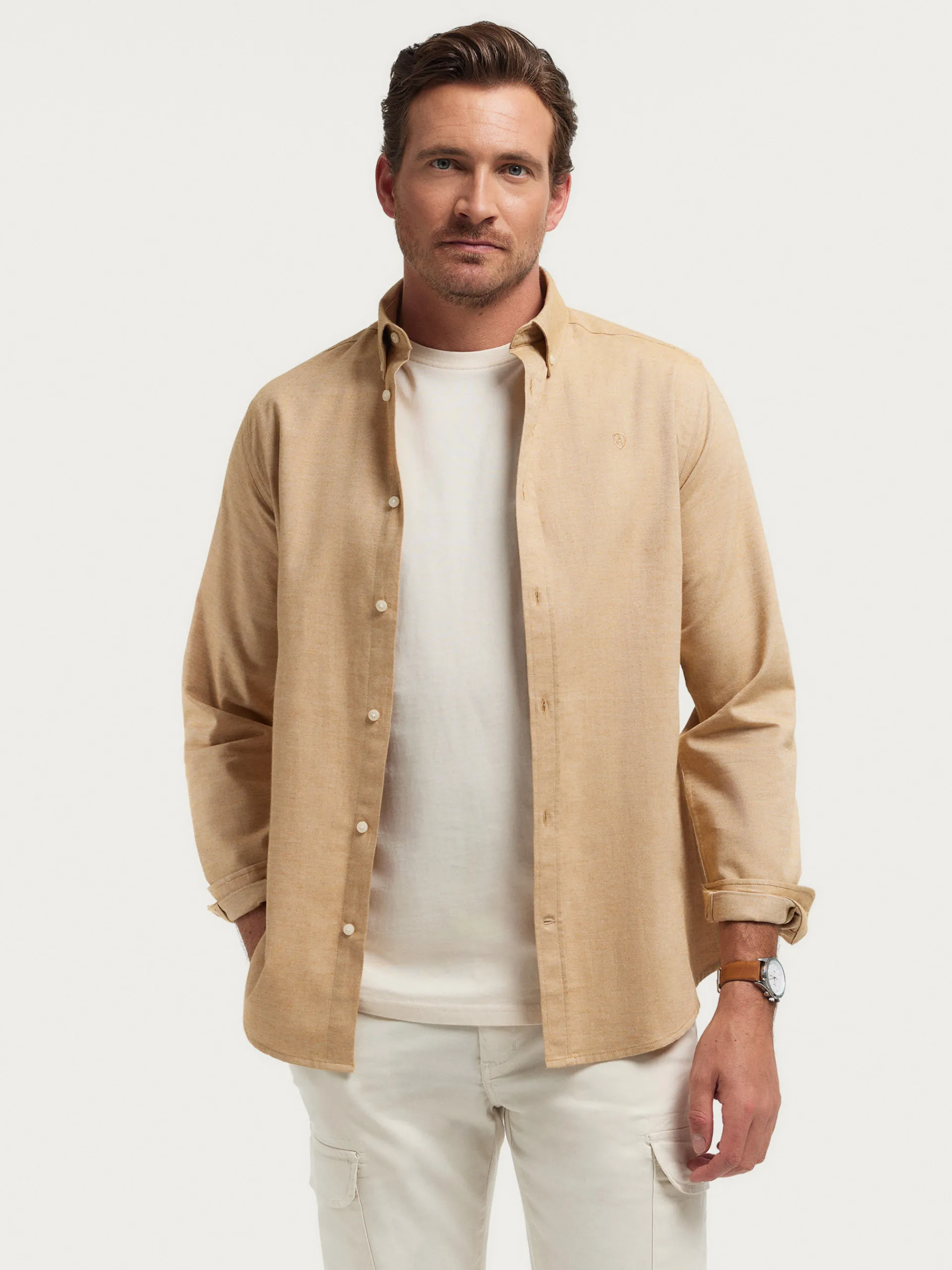Franela-Alvaro Moreno CAMISA FLANNEL TWILL Camel